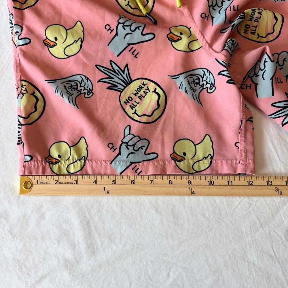 Neff Pink Novelty Print Swim Trunks Duck Pineapple No Work All Play Mens Large - Picture 8 of 11